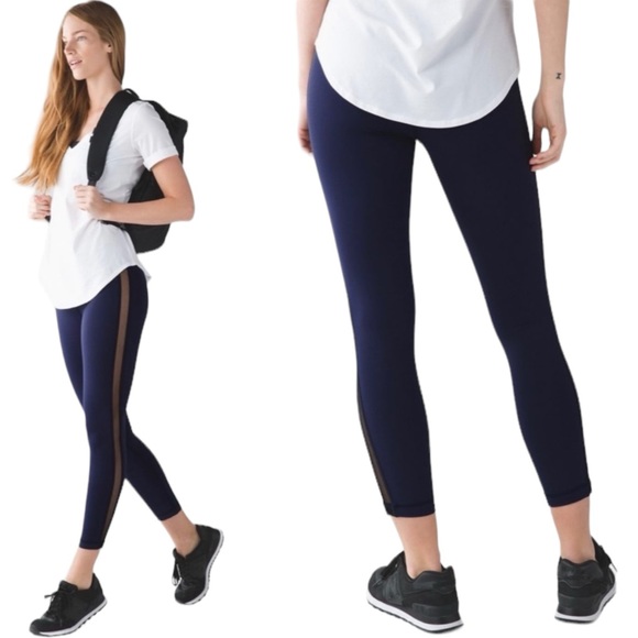 Lululemon ✘ RARE Navy High Times Wing Mesh Leggings w/ Sheer Side Panel Sz. XS - Picture 4 of 5